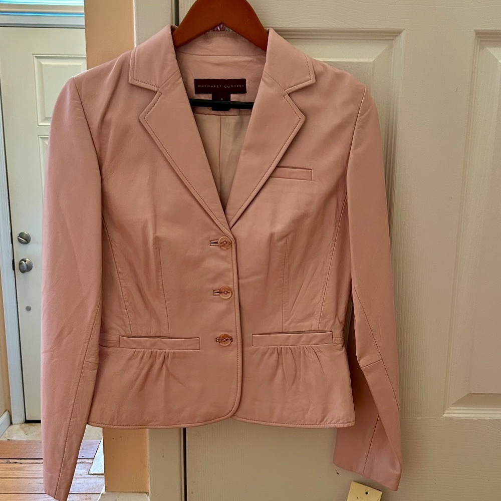 NWT Margaret Godfrey leather pink blush blazer 4